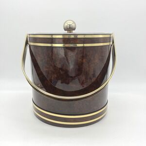 Vintage George Briard Mid Century Faux Tortoiseshell Ice Bucket with Gold Trim